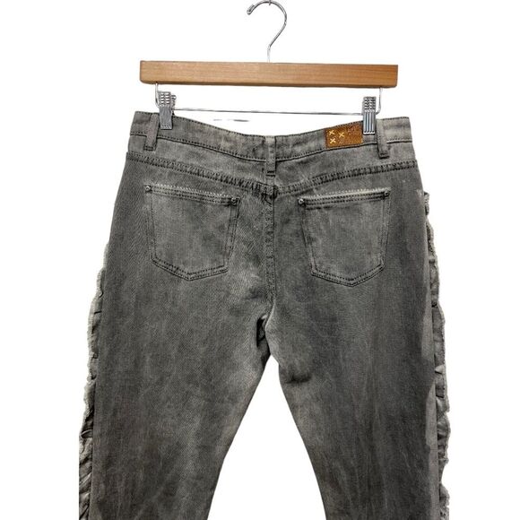 POL | Anthropologie Jeans Pol Ruffle Side Crochet Trim Mid Rise Cropped Gray M - Picture 7 of 12